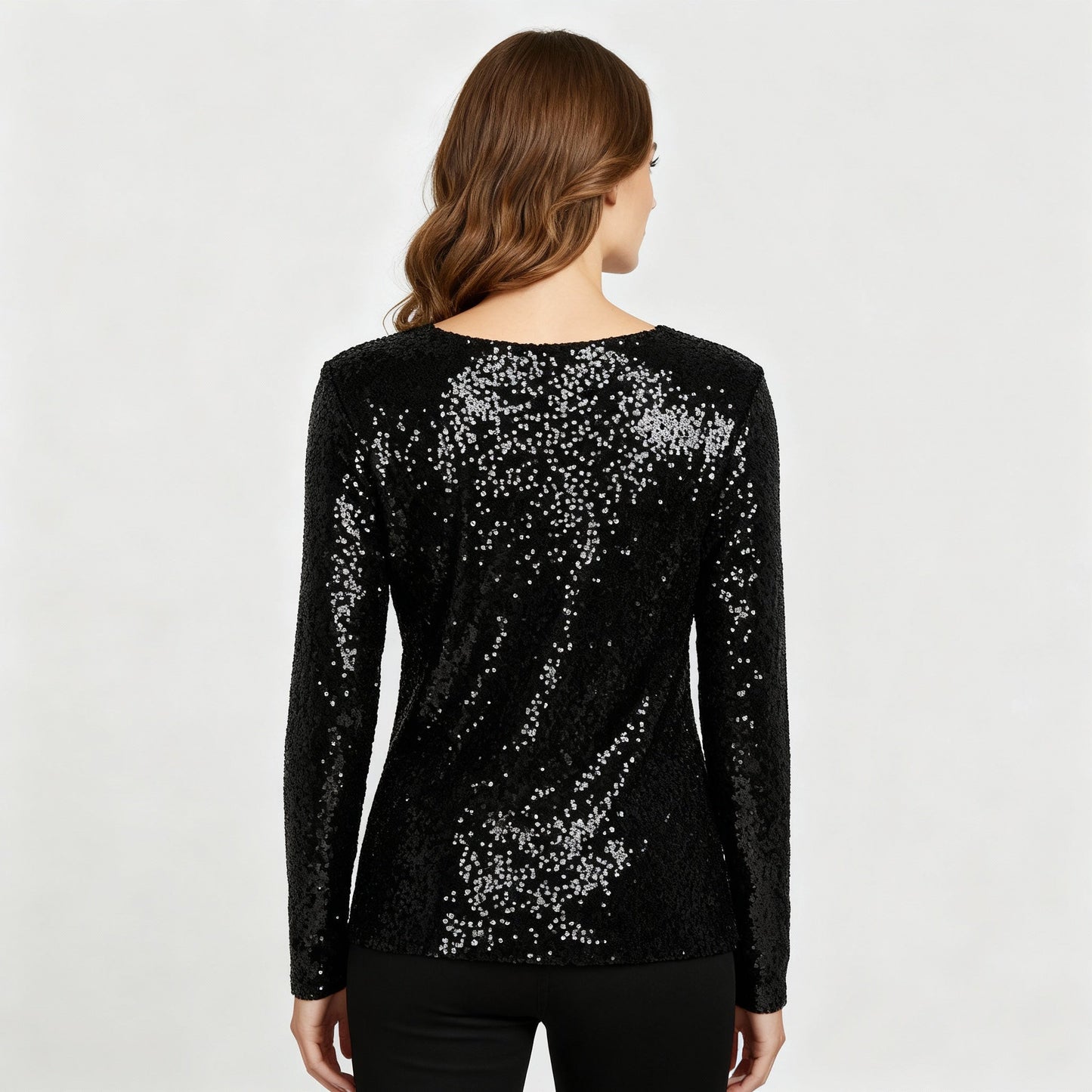 Damen Glitzer V-Ausschnitt Eleganz