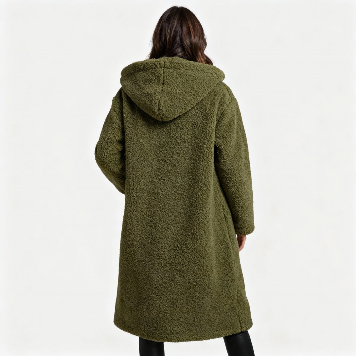 Damen Teddy Mantel Lang Kapuze Komfort Beige