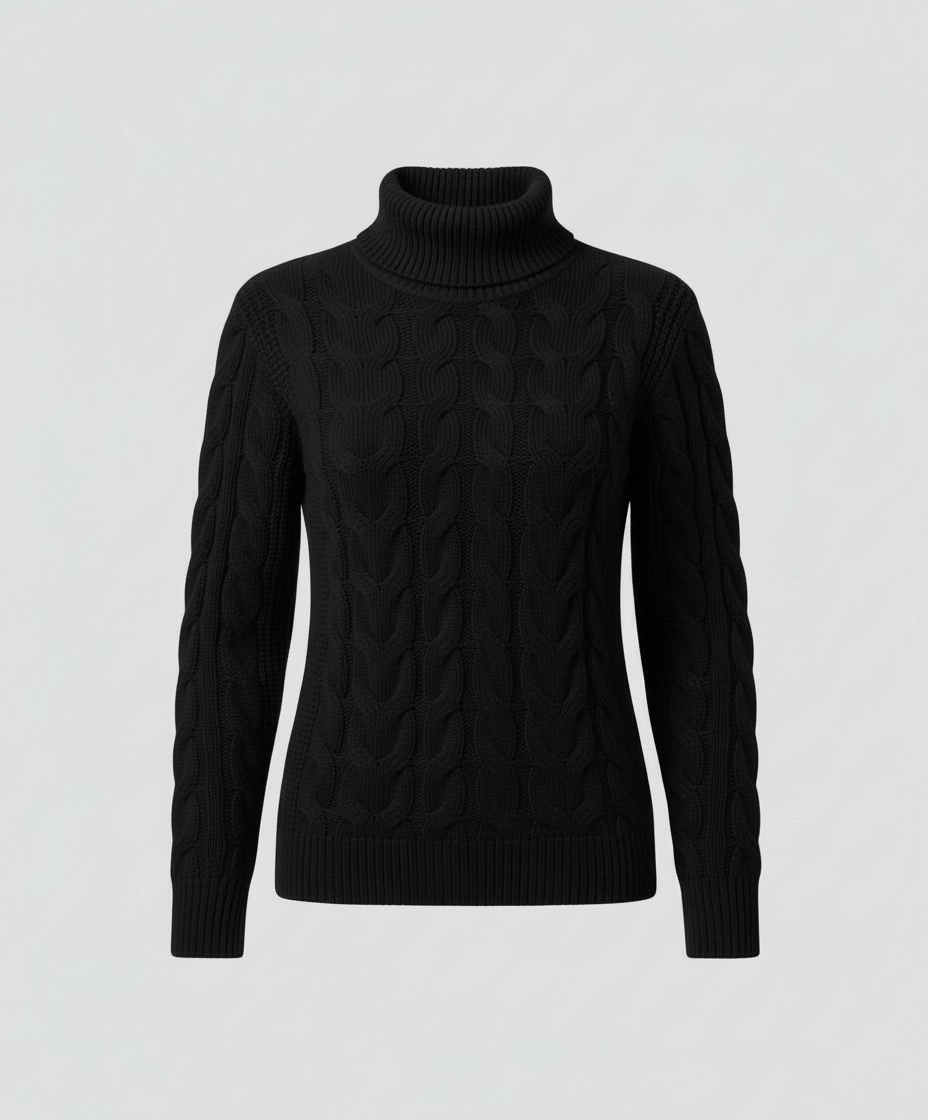 Damen Rollkragenpullover Zopfmuster