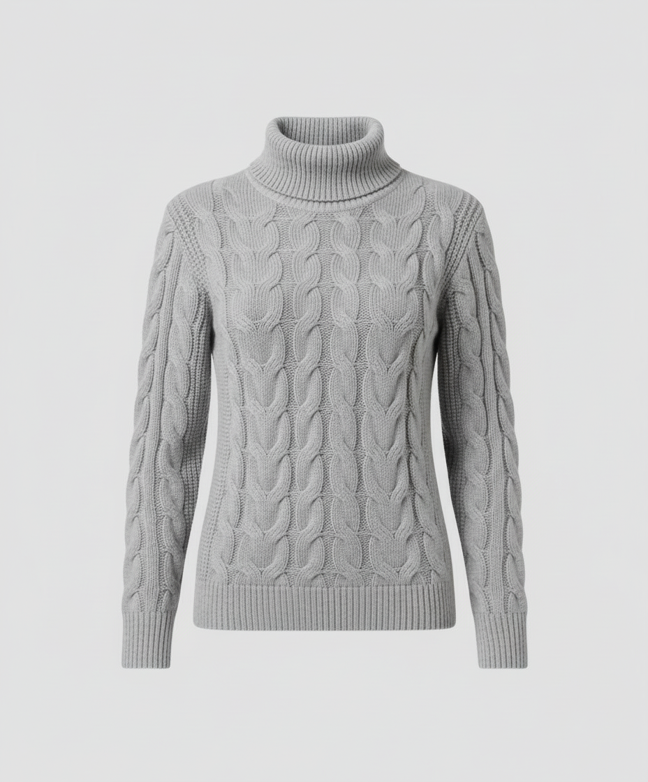Damen Rollkragenpullover Zopfmuster