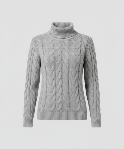 Damen Rollkragenpullover Zopfmuster