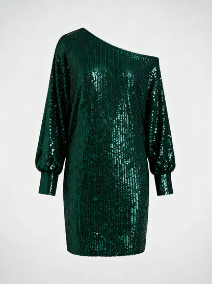 Damen Paillettenkleid Kontrastfarben Glitter