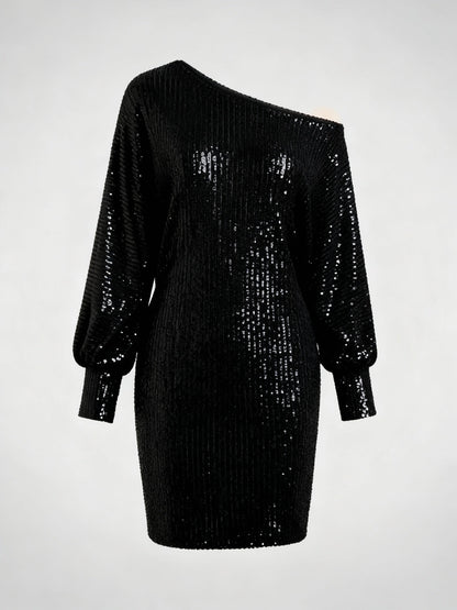 Damen Paillettenkleid Kontrastfarben Glitter