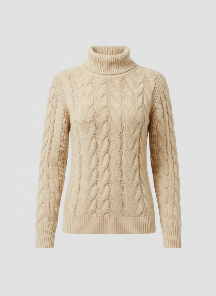 Damen Rollkragenpullover Zopfmuster