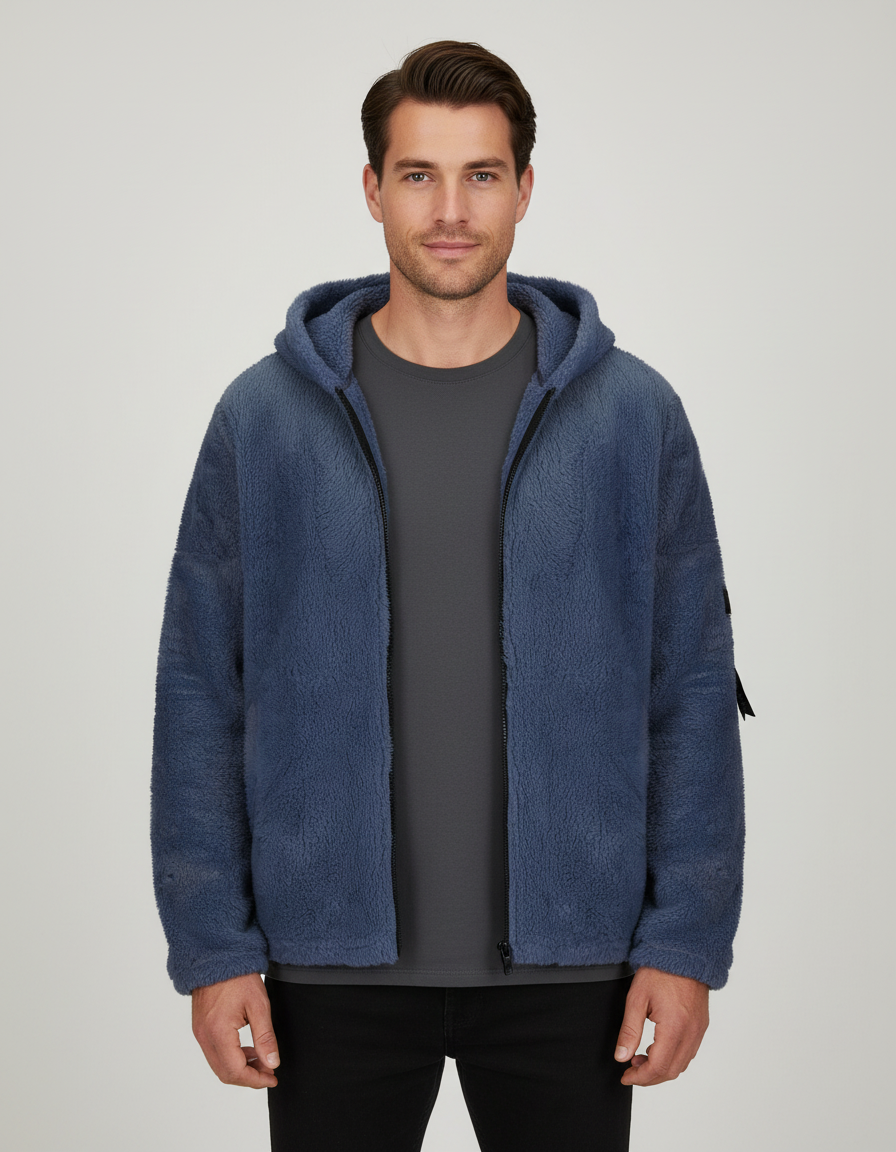 Schwere Winterjacke Fleece Damen Herren Schwarz - Eveloria