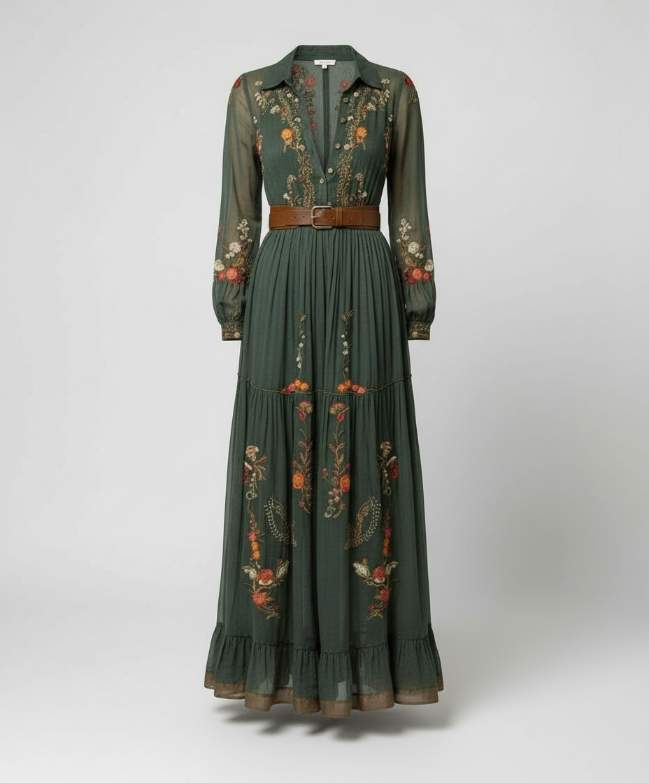Damen Maxikleid V-Ausschnitt Boho-Stil