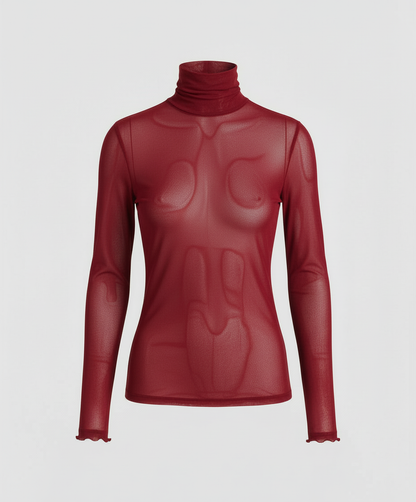Damen Turtleneck Bluse Transparent Durchsichtig