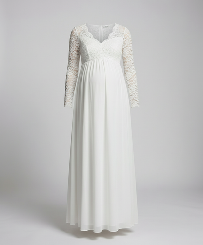 Elegantes Damen Maxikleid Spitze Schwangerenkleid