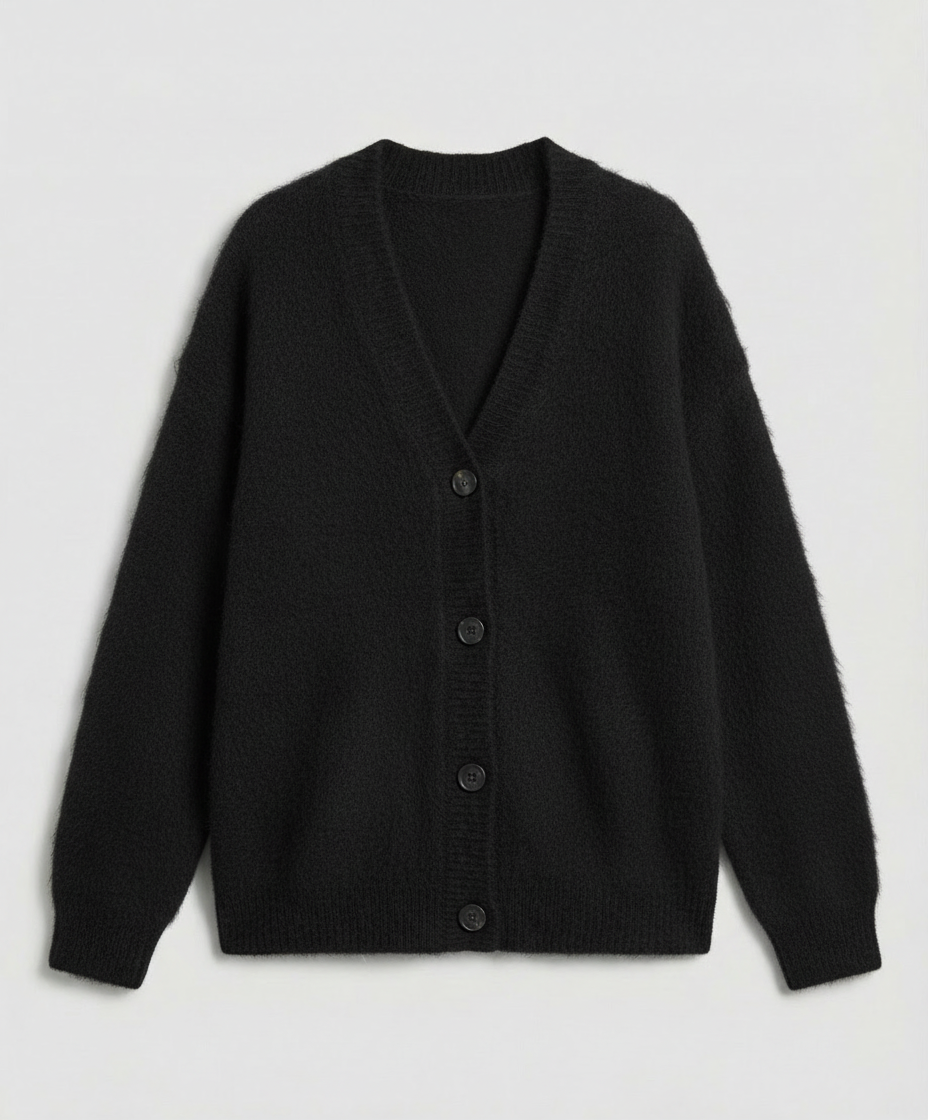 Damen Mohair Strickjacke Kuschelig Grau