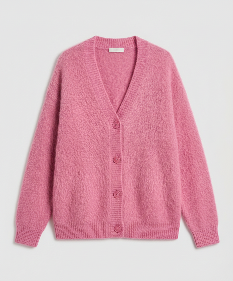 Damen Mohair Strickjacke Kuschelig Grau