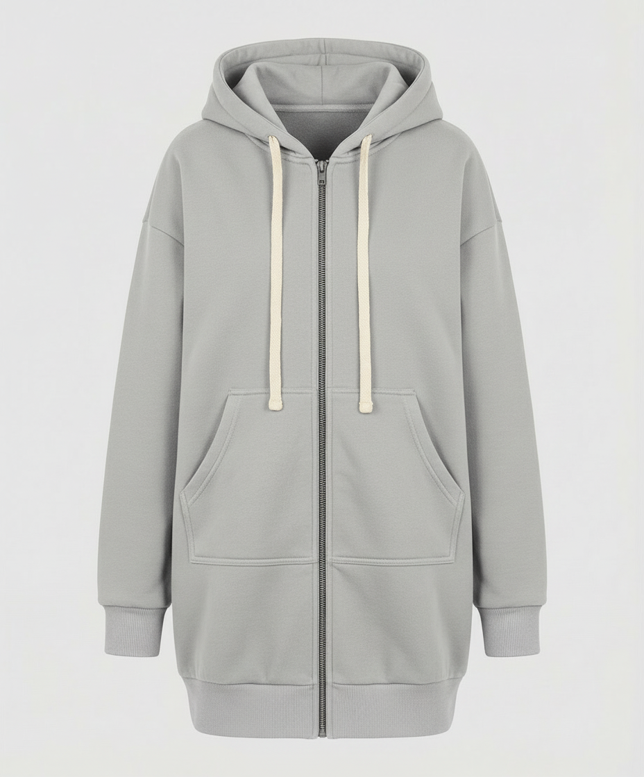 Damen Hoodie Knielang Komfort Sweatjacke