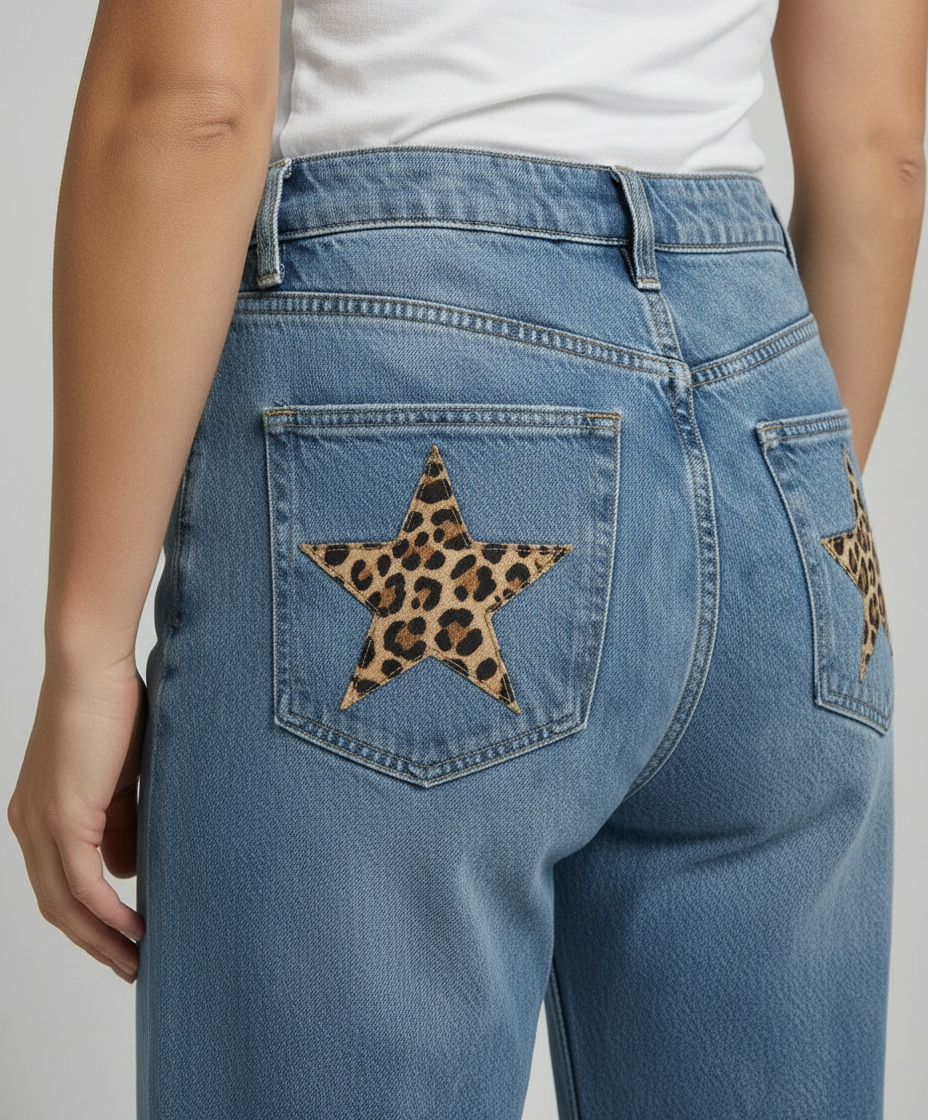 Leoparden Boyfriend Jeans Damen Retro Style