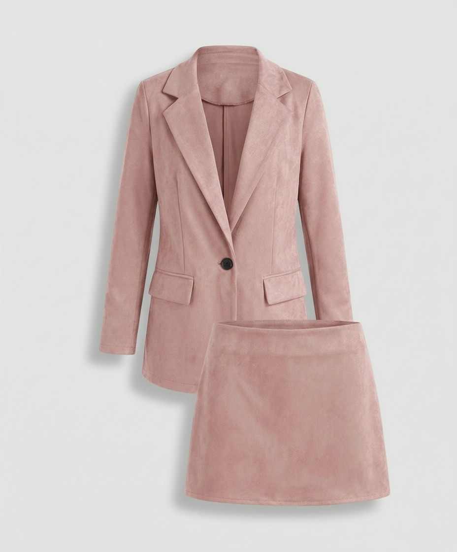 Elegantes Damen Blazer Rock Set Wildleder