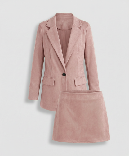 Elegantes Damen Blazer Rock Set Wildleder