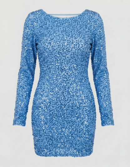 Damen Festliches Minikleid Langarm