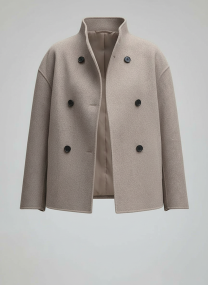 Damen Wolljacke Beige Stehkragen