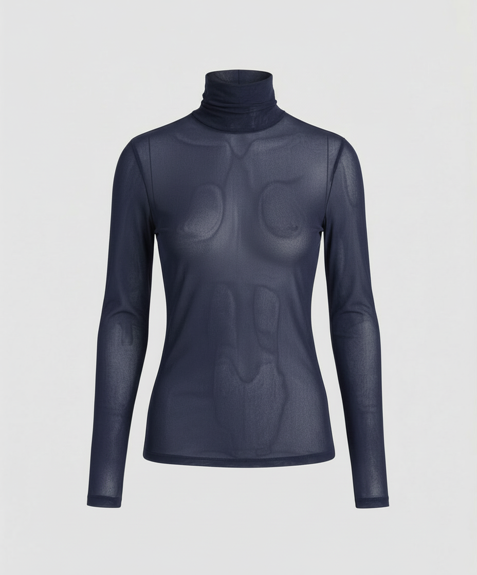 Damen Turtleneck Bluse Transparent Durchsichtig