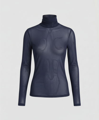 Damen Turtleneck Bluse Transparent Durchsichtig