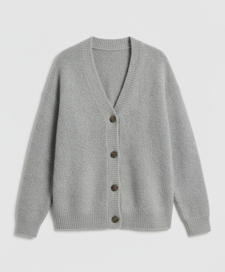 Damen Mohair Strickjacke Kuschelig Grau