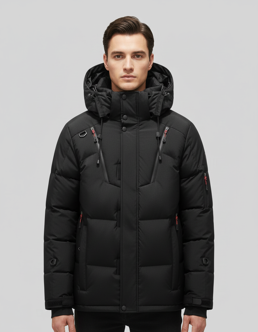 Herren Daunenjacke Elegantes Design Schwarz Eveloria - Eveloria