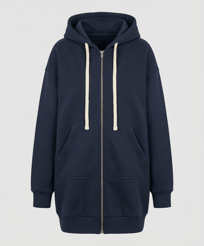 Damen Hoodie Knielang Komfort Sweatjacke