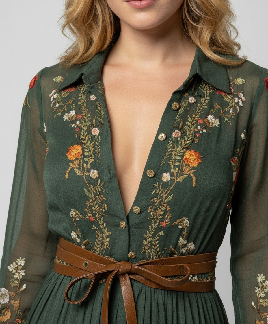 Damen Maxikleid V-Ausschnitt Boho-Stil