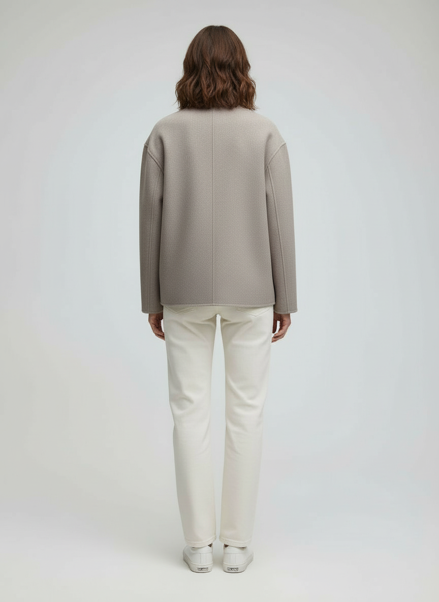 Damen Wolljacke Beige Stehkragen