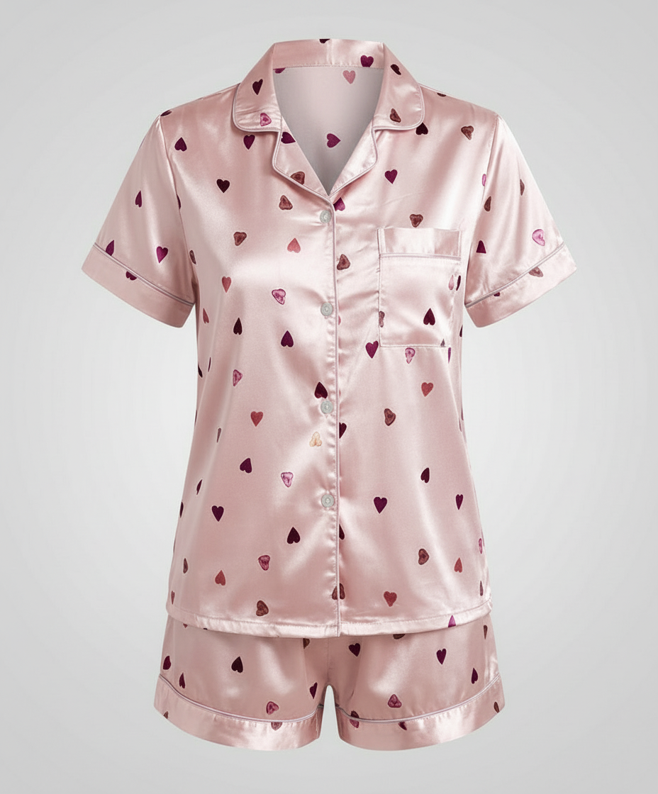 Damen Satin Pyjama Set Komfort