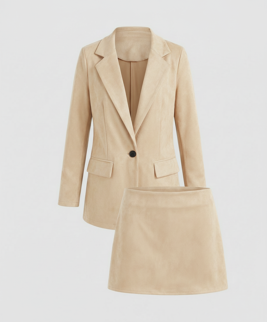 Elegantes Damen Blazer Rock Set Wildleder