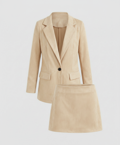 Elegantes Damen Blazer Rock Set Wildleder