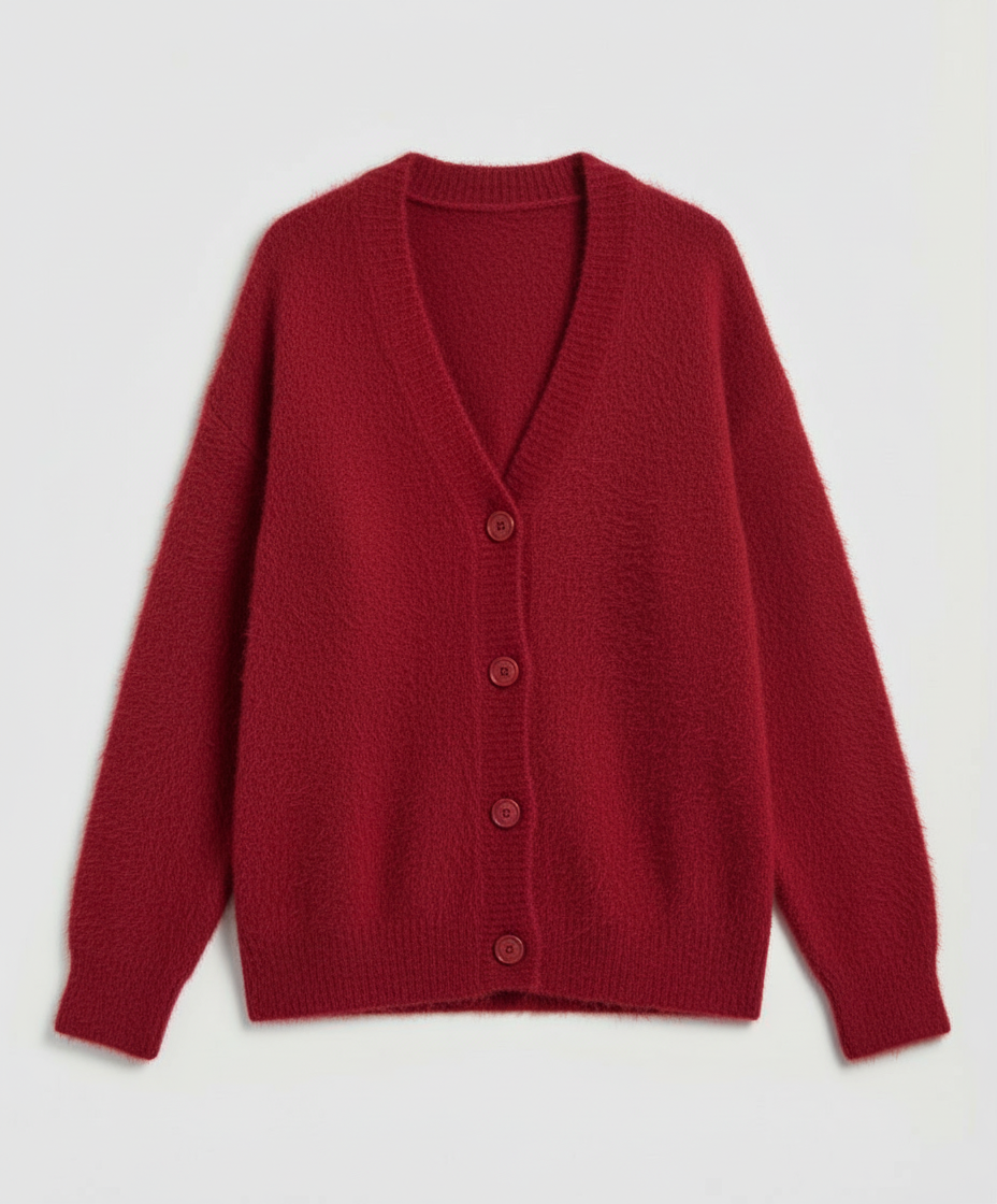 Damen Mohair Strickjacke Kuschelig Grau