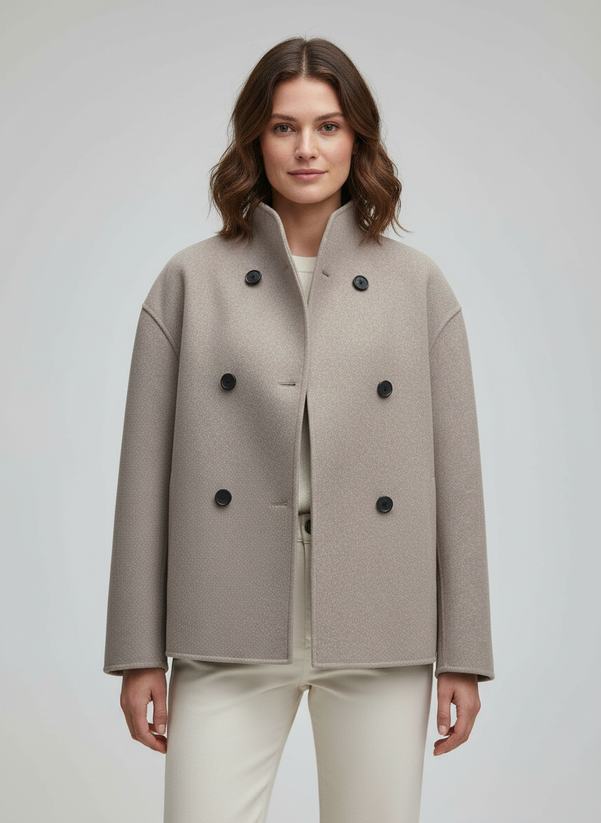 Damen Wolljacke Beige Stehkragen - Eveloria