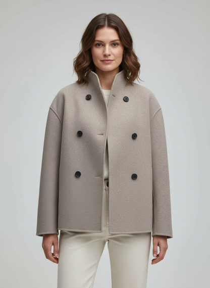 Damen Wolljacke Beige Stehkragen - Eveloria