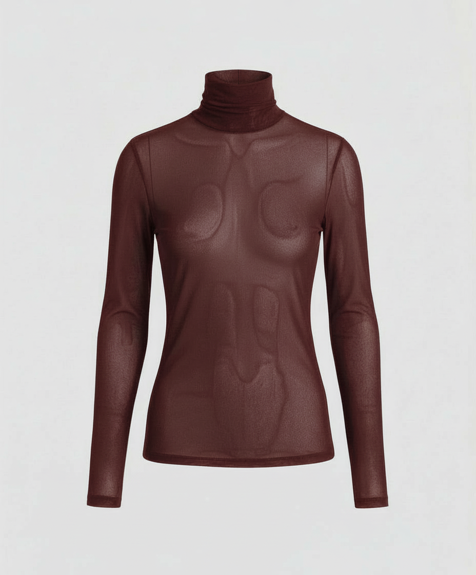 Damen Turtleneck Bluse Transparent Durchsichtig