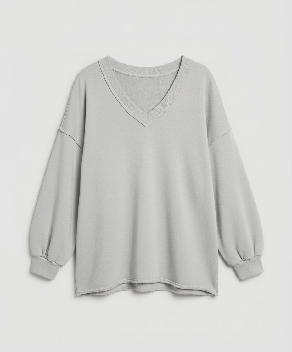Eveloria Damen Oversized Sweatshirt V-Ausschnitt