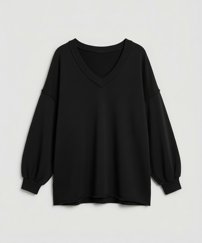 Eveloria Damen Oversized Sweatshirt V-Ausschnitt
