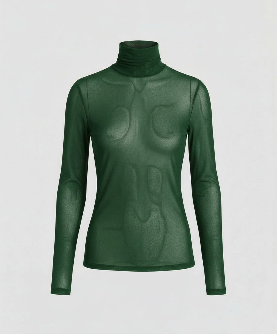 Damen Turtleneck Bluse Transparent Durchsichtig