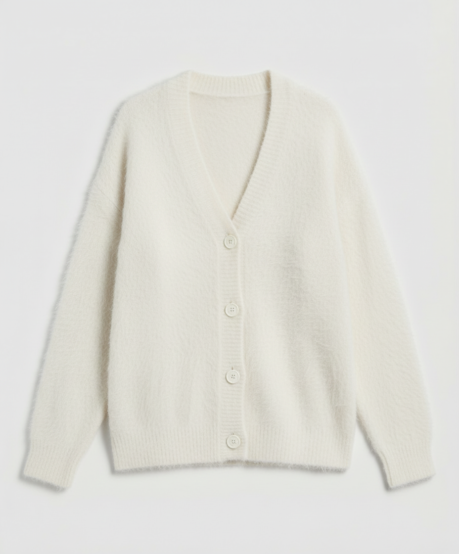Damen Mohair Strickjacke Kuschelig Grau