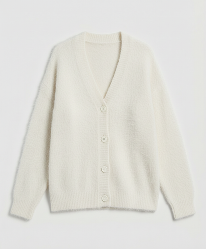 Damen Mohair Strickjacke Kuschelig Grau
