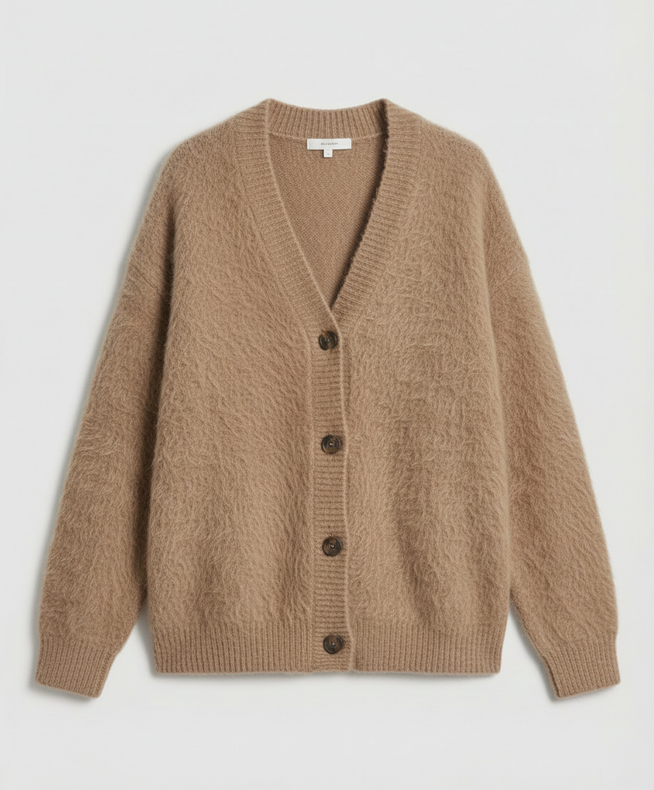 Damen Mohair Strickjacke Kuschelig Grau