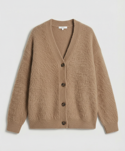 Damen Mohair Strickjacke Kuschelig Grau