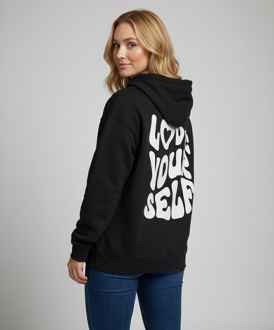 Damen Winterhoodie Streetwear Fleece Schwarz - Eveloria