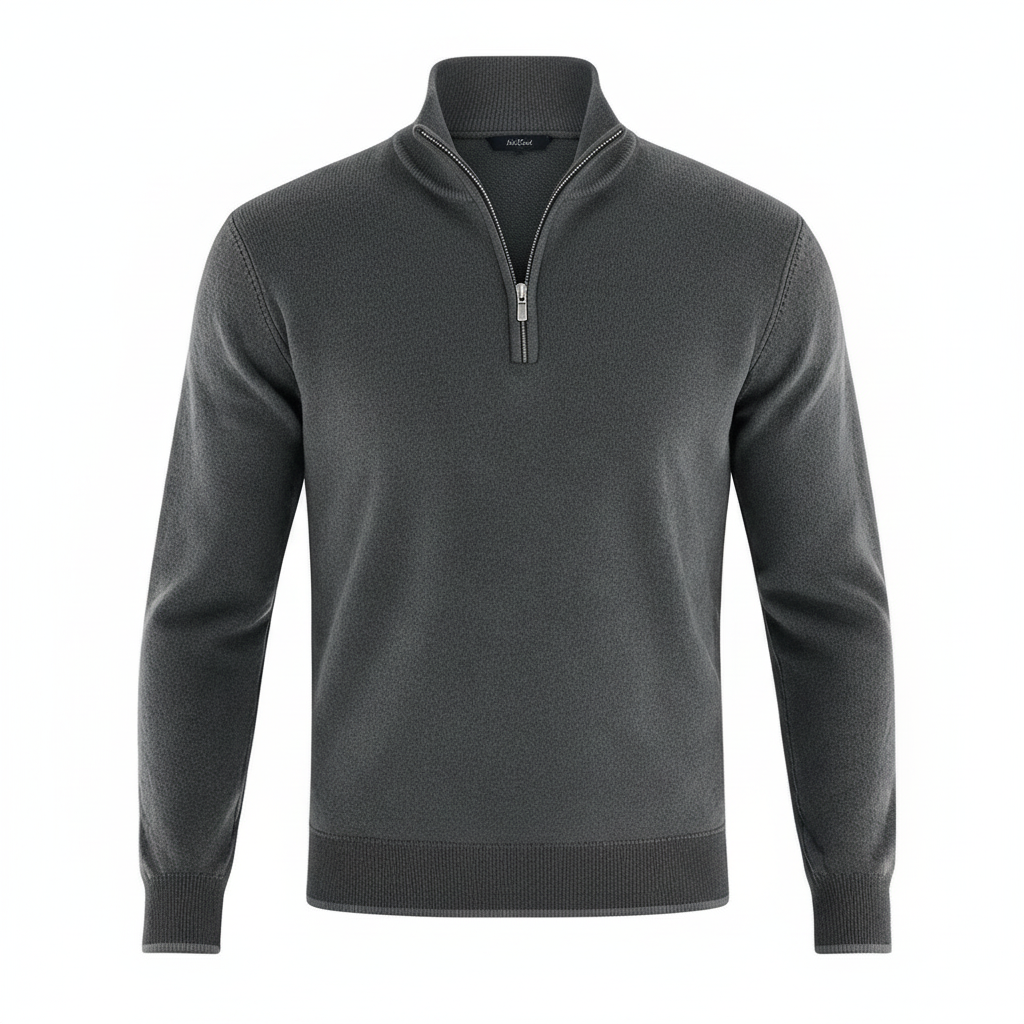 Damen Merino Pullover Reißverschluss Bequem Grau