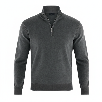 Damen Merino Pullover Reißverschluss Bequem Grau