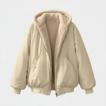 Damen Winterjacke Oversized Komfort Fleece Warm Beige