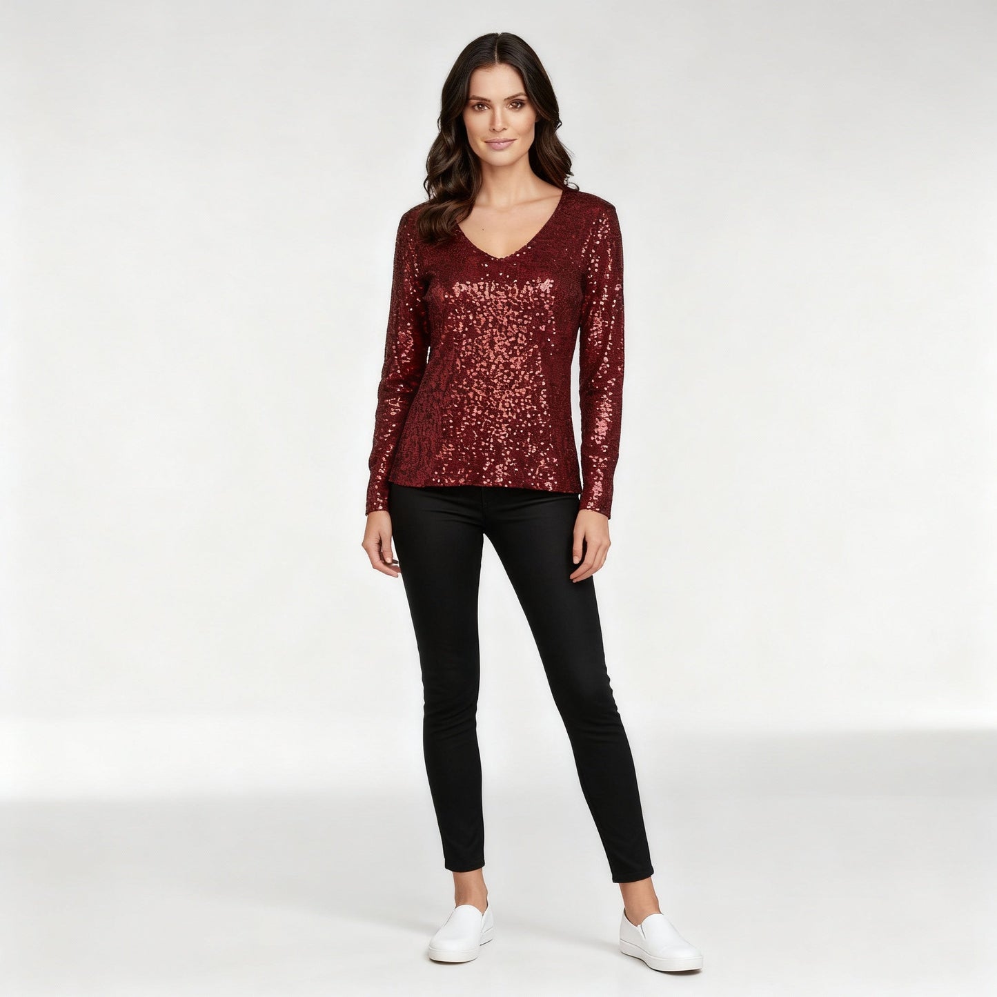 Damen Pullover V-Ausschnitt Glänzend