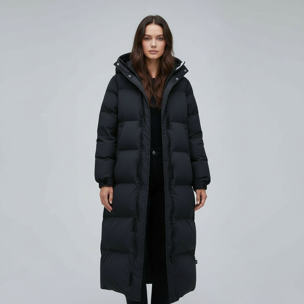 Damen Winterjacke Lang Winddicht Schwarz - Eveloria