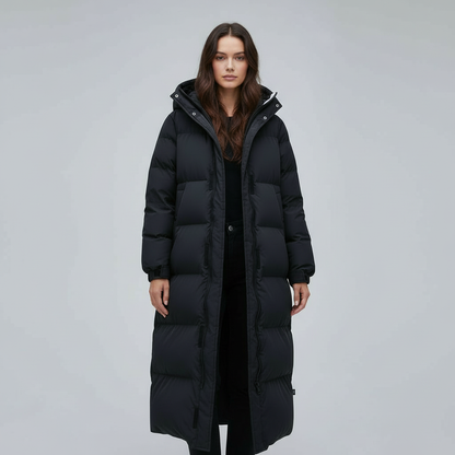 Damen Winterjacke Lang Winddicht Schwarz - Eveloria