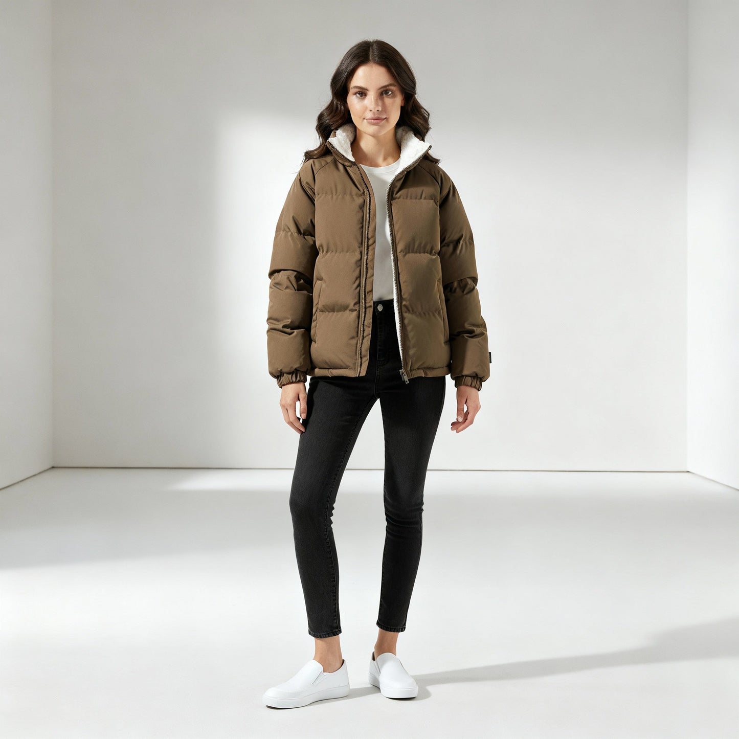 Damen Pufferjacke Fleecegefüttert Leicht Warm