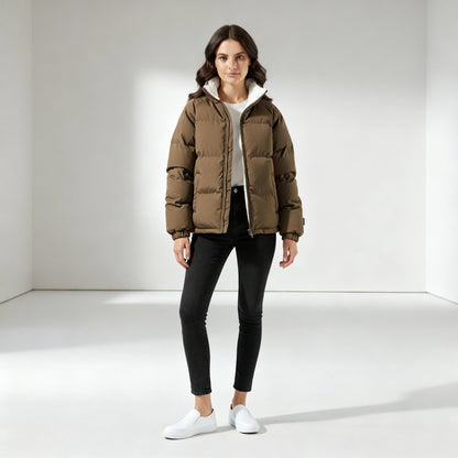 Damen Pufferjacke Fleecegefüttert Leicht Warm